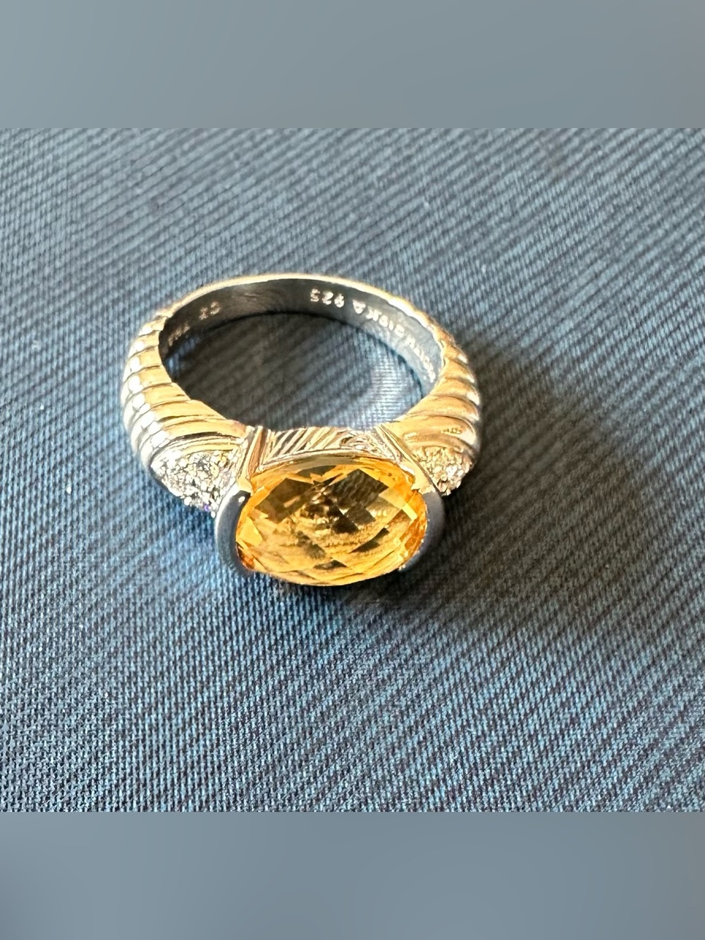 Judith Ripka 925 Sterling East-West Checkerboard Citrine Cable Ring Sz 8⁠